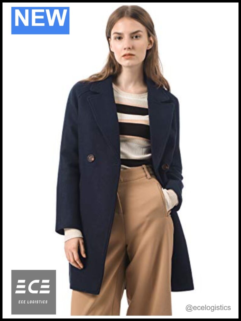 Women's Notched Lapel Peacoat Double Breasted Trench Winter Coat